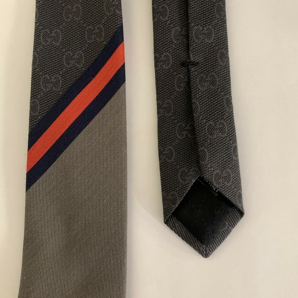GUCCI Grey Mixed Pattern Cotton Silk Tie - Picture 2 of 4